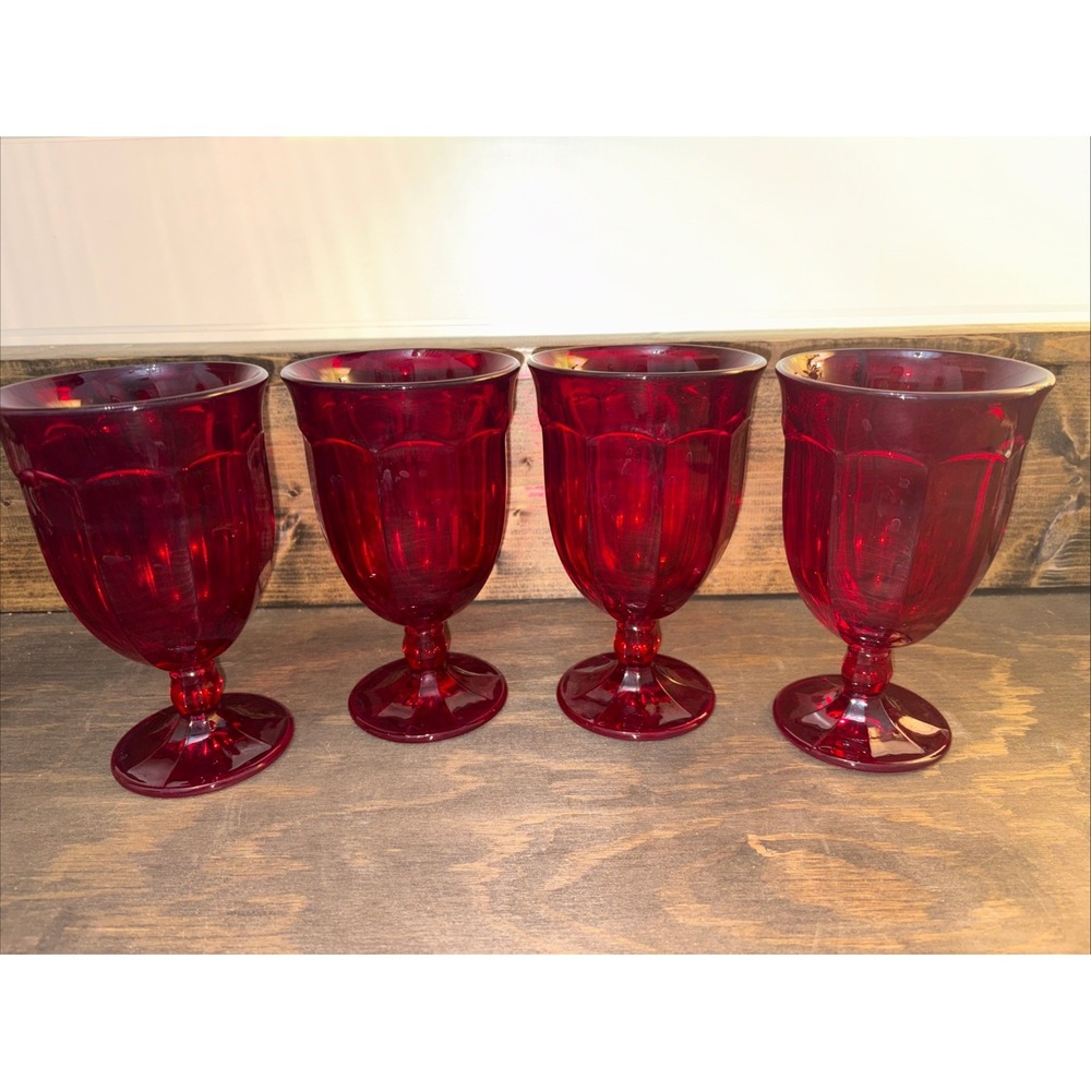 4 Viking Glass Mosser, Arlington Ptrn. Paneled &Footed Tea Goblets
